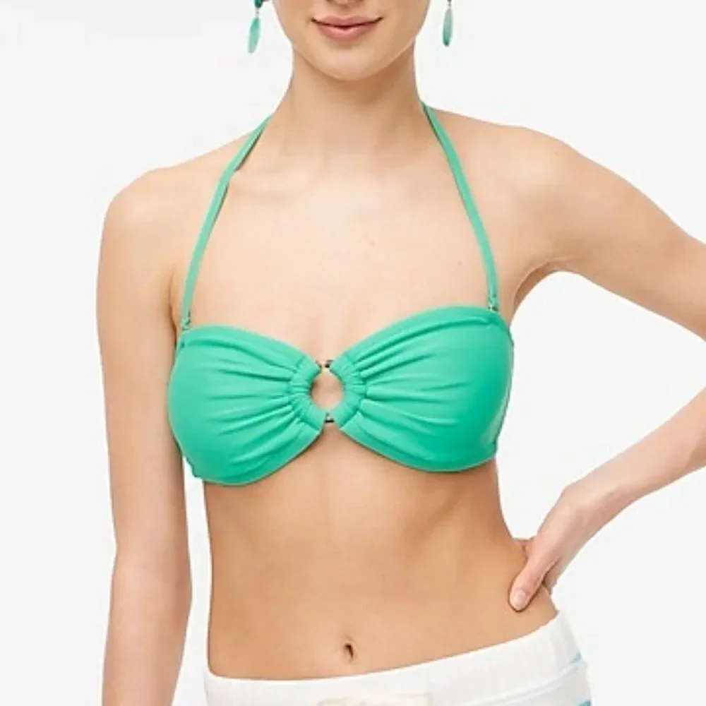J Crew Women's Plus Zize Tortoise-Ring bandeau Green Bikini Top‎